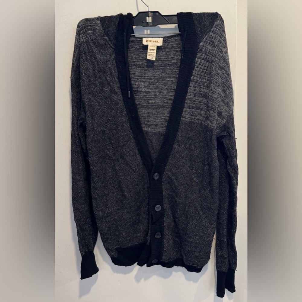 Diesel light alpaca wool cardigan knit shirt ombre grey black hooded street XS